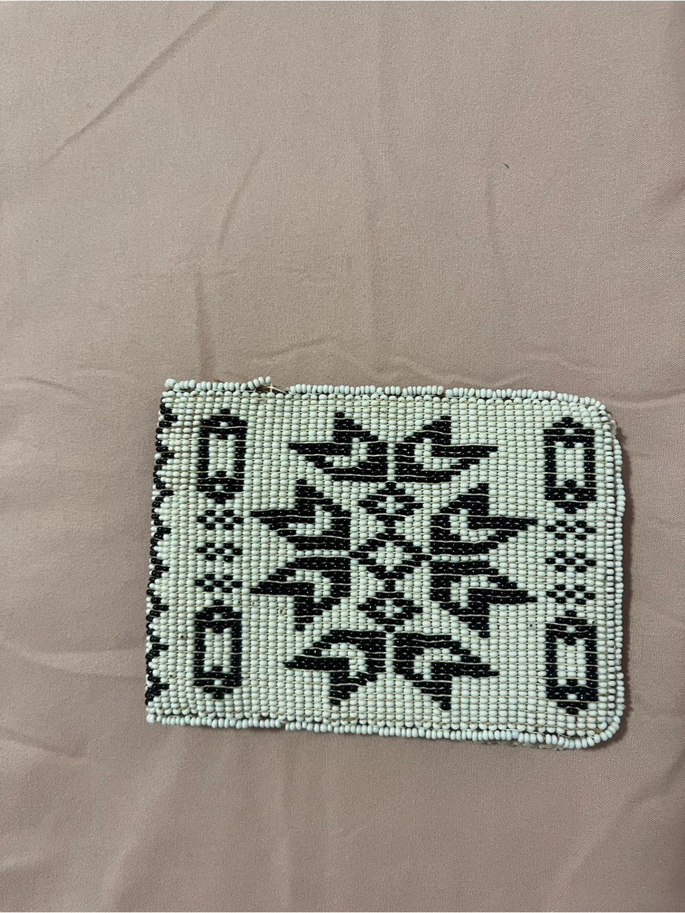 Beaded Black and White Geometric Women's Wristlet Clutch